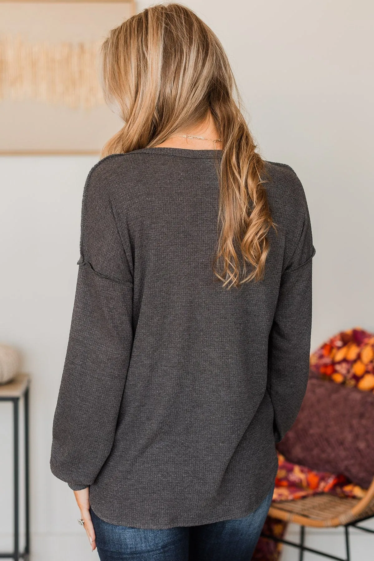 Hopeful Dreaming Knit Top- Charcoal