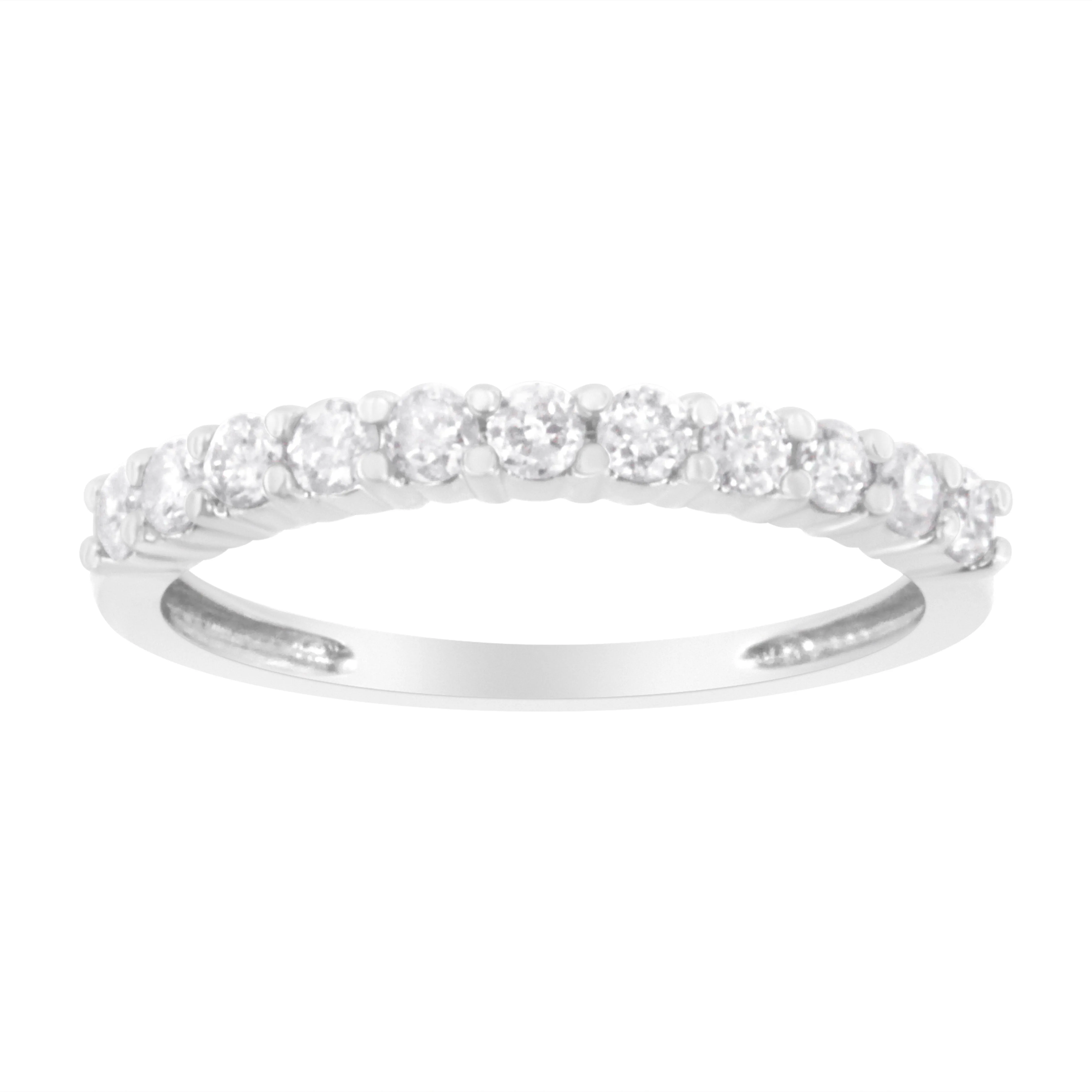 Igi Certified 1/2 Cttw Diamond 10K White Gold Prong Set Fluted Band Style Ring (I-J Color, I2-I3 Clarity) - Size 6