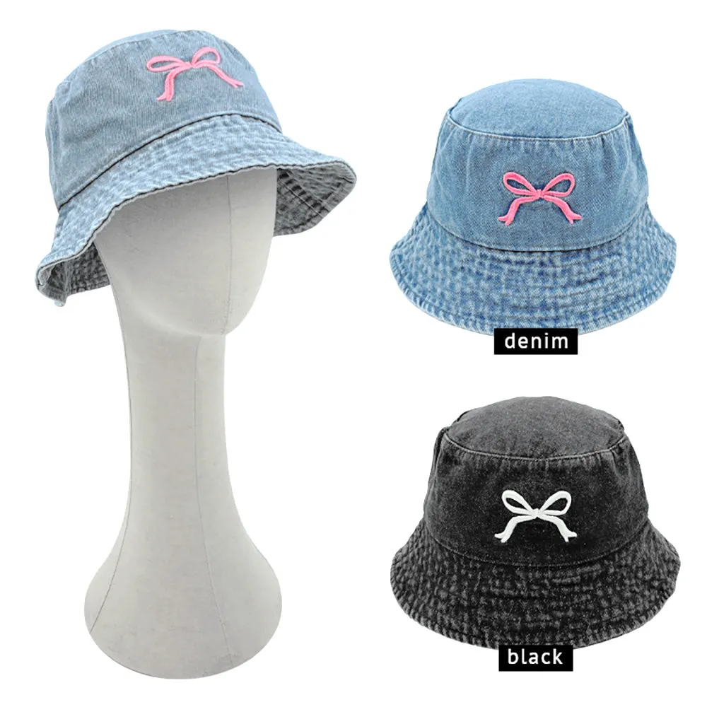 iLLASPARKZ Embroidered Bow Denim Bucket Hat