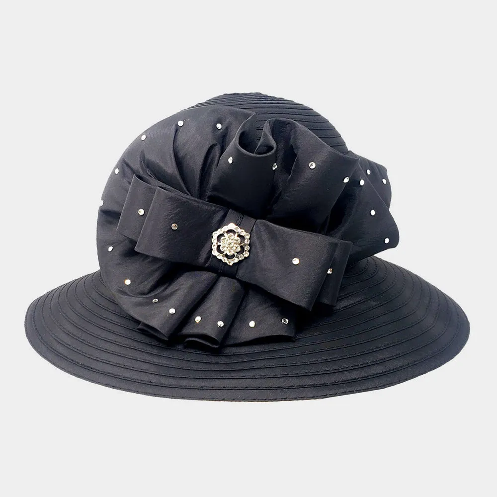 iLLASPARKZ Stone Embellished Bow Accented Dressy Hat