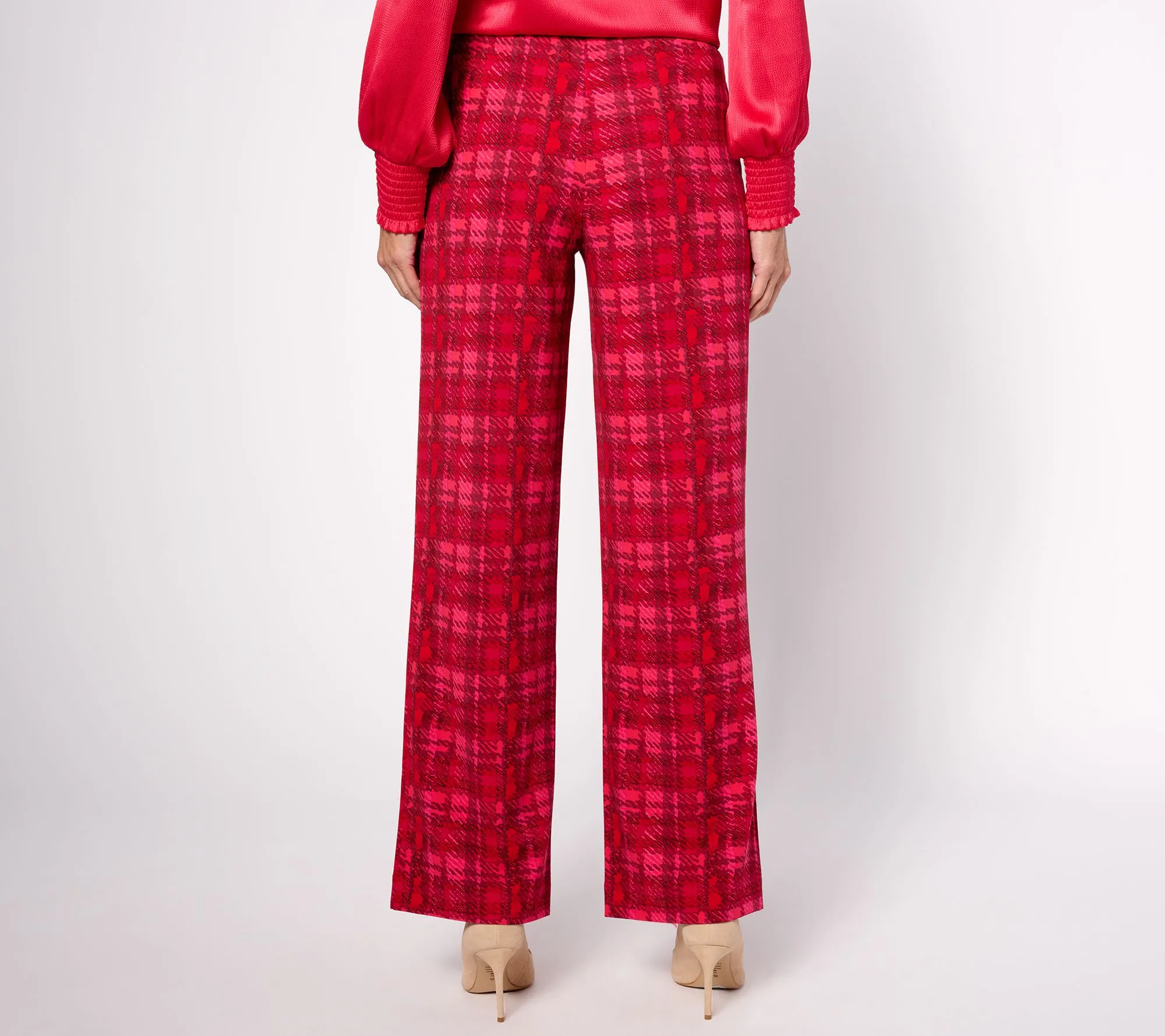 Isaac Mizrahi Live! Petite Printed Knit Scuba Crepe Wide Leg Pants