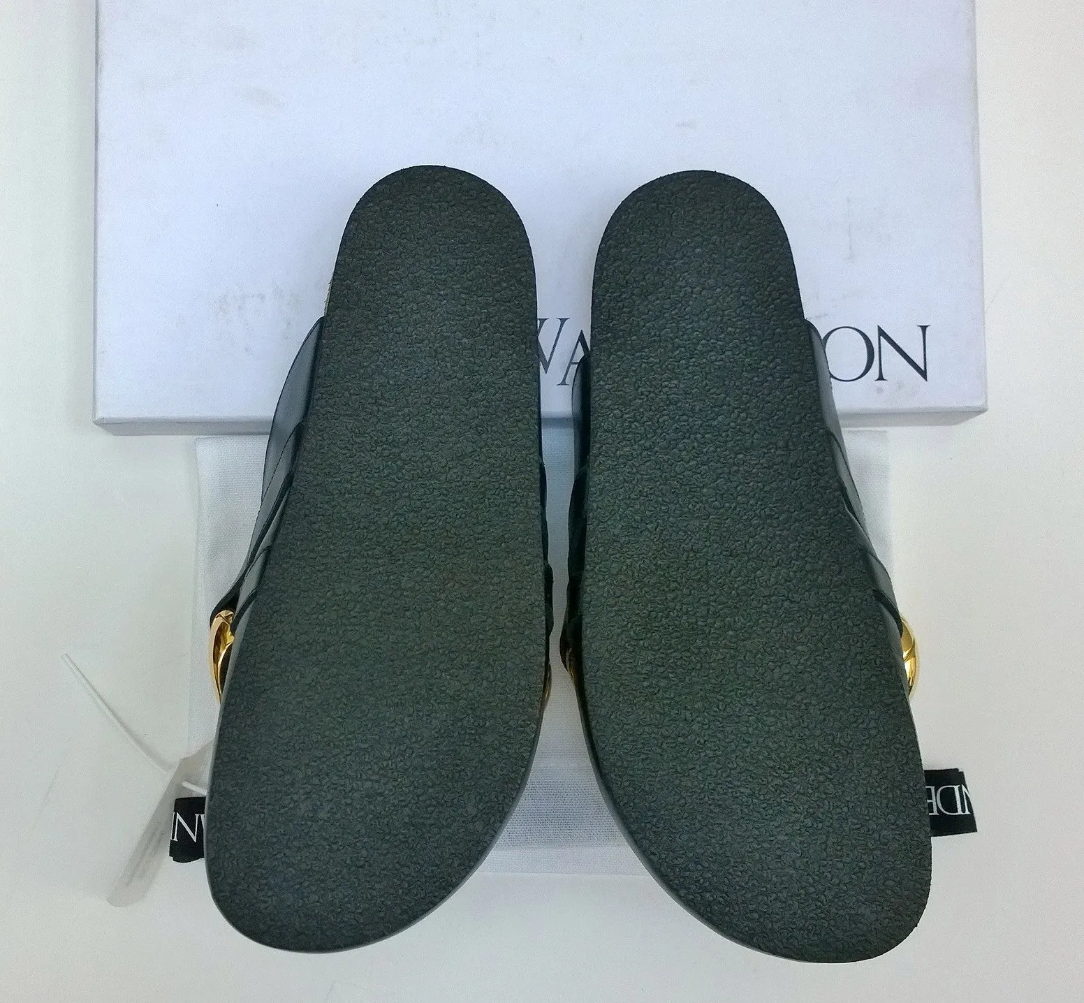 JW Anderson Oversized Chain Slides Black Leather Flats Shoes