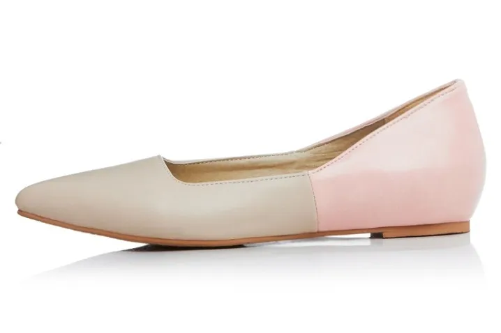 Khaki Pink Point Head Loafers Flats Shoes