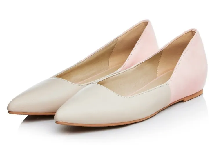 Khaki Pink Point Head Loafers Flats Shoes