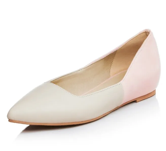 Khaki Pink Point Head Loafers Flats Shoes