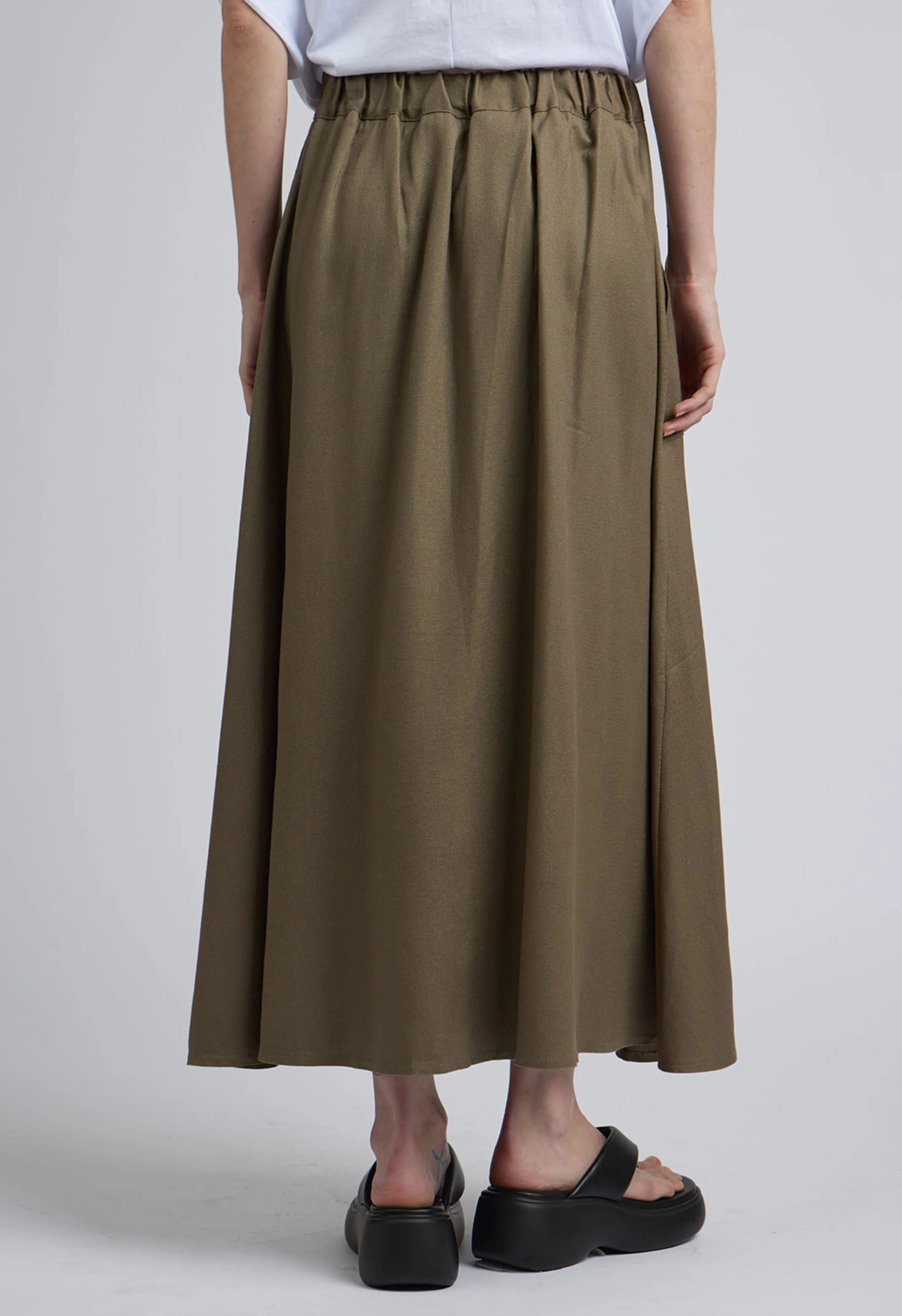 Linen Blend Midi Skirt In Brown