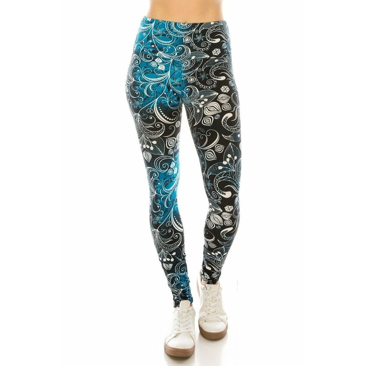 Long Yoga Style Banded Lined Multi Printed Knit Legging With High Waist