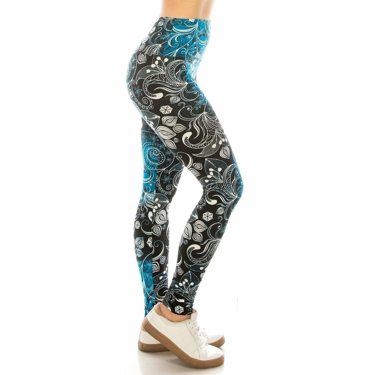 Long Yoga Style Banded Lined Multi Printed Knit Legging With High Waist