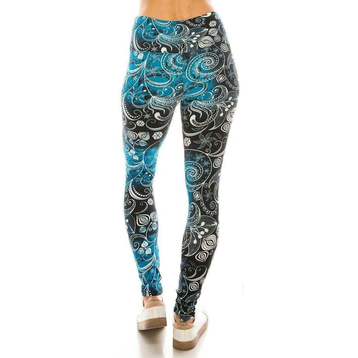 Long Yoga Style Banded Lined Multi Printed Knit Legging With High Waist