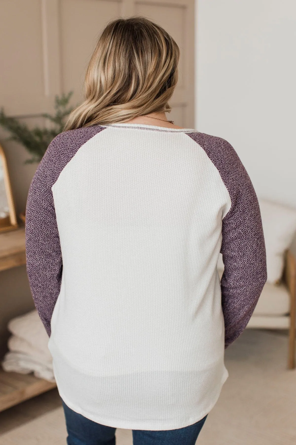 Lost In Thoughts Knit Top- Ivory & Purple