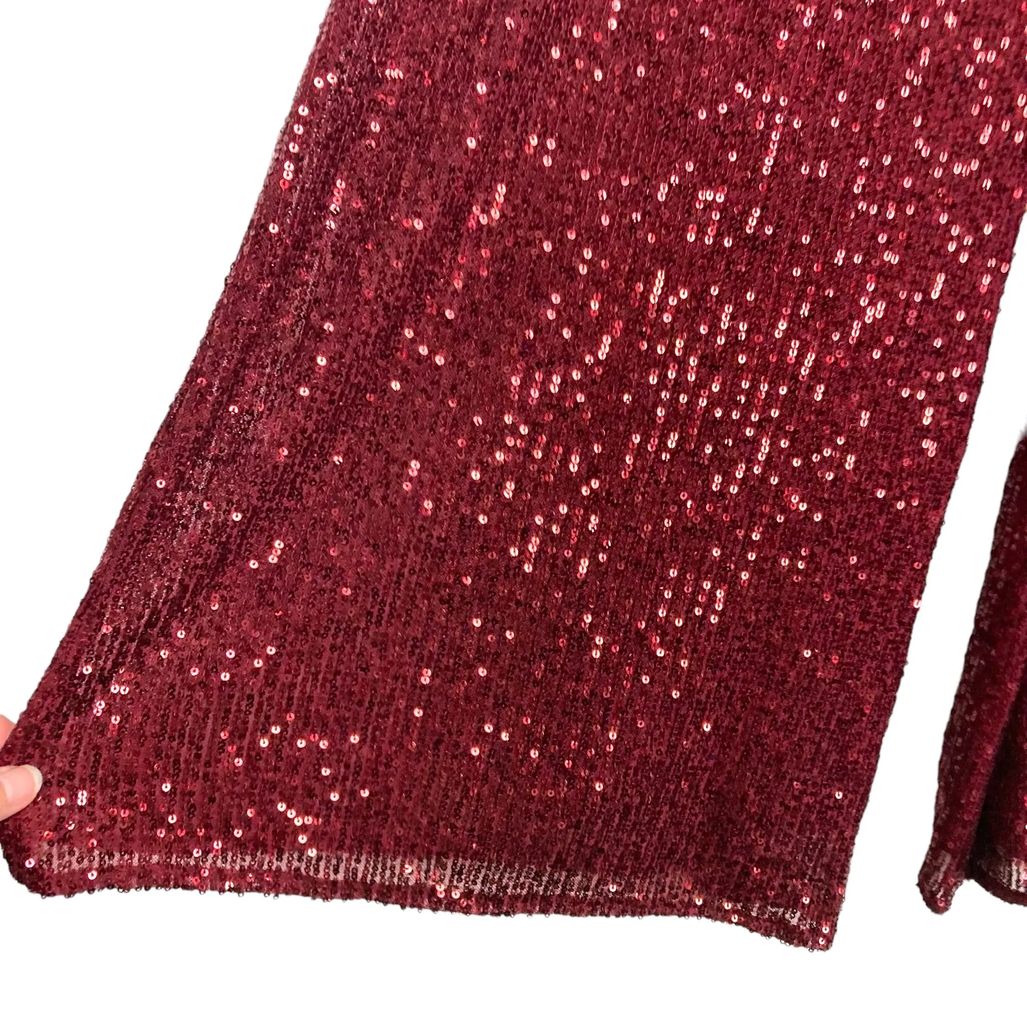 Lulus Wine Sequins Wide Leg Pants NWT- Size S (sold out online, Inseam 31”)