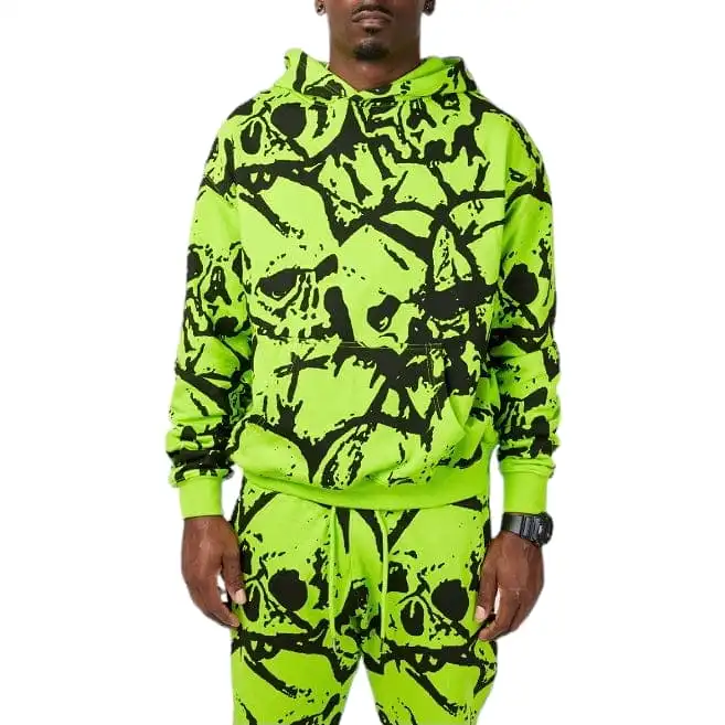 Maximo Crushed Skull Top Hoodie (Neon Green/Black)