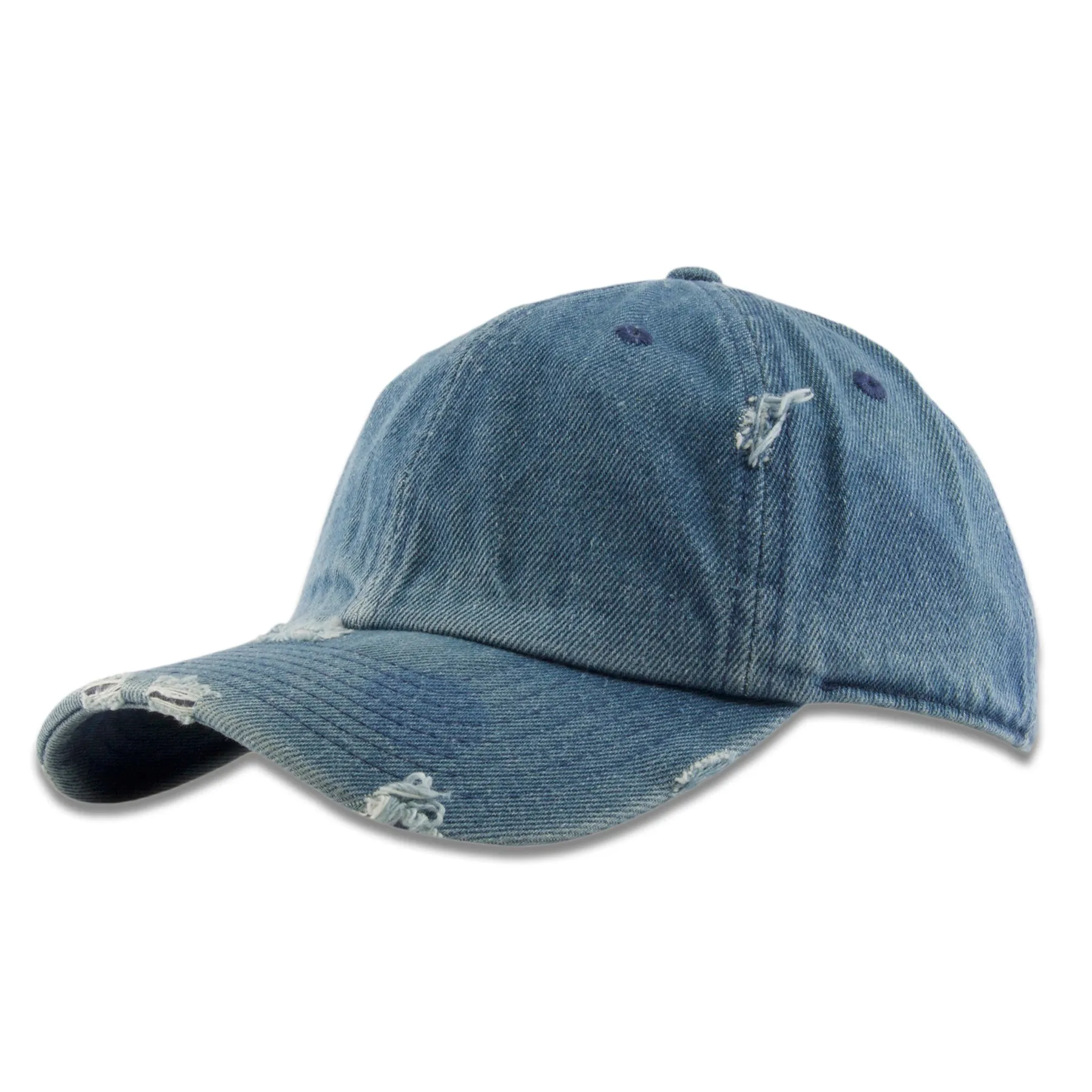 Medium Denim Blank Distressed Dad Hat