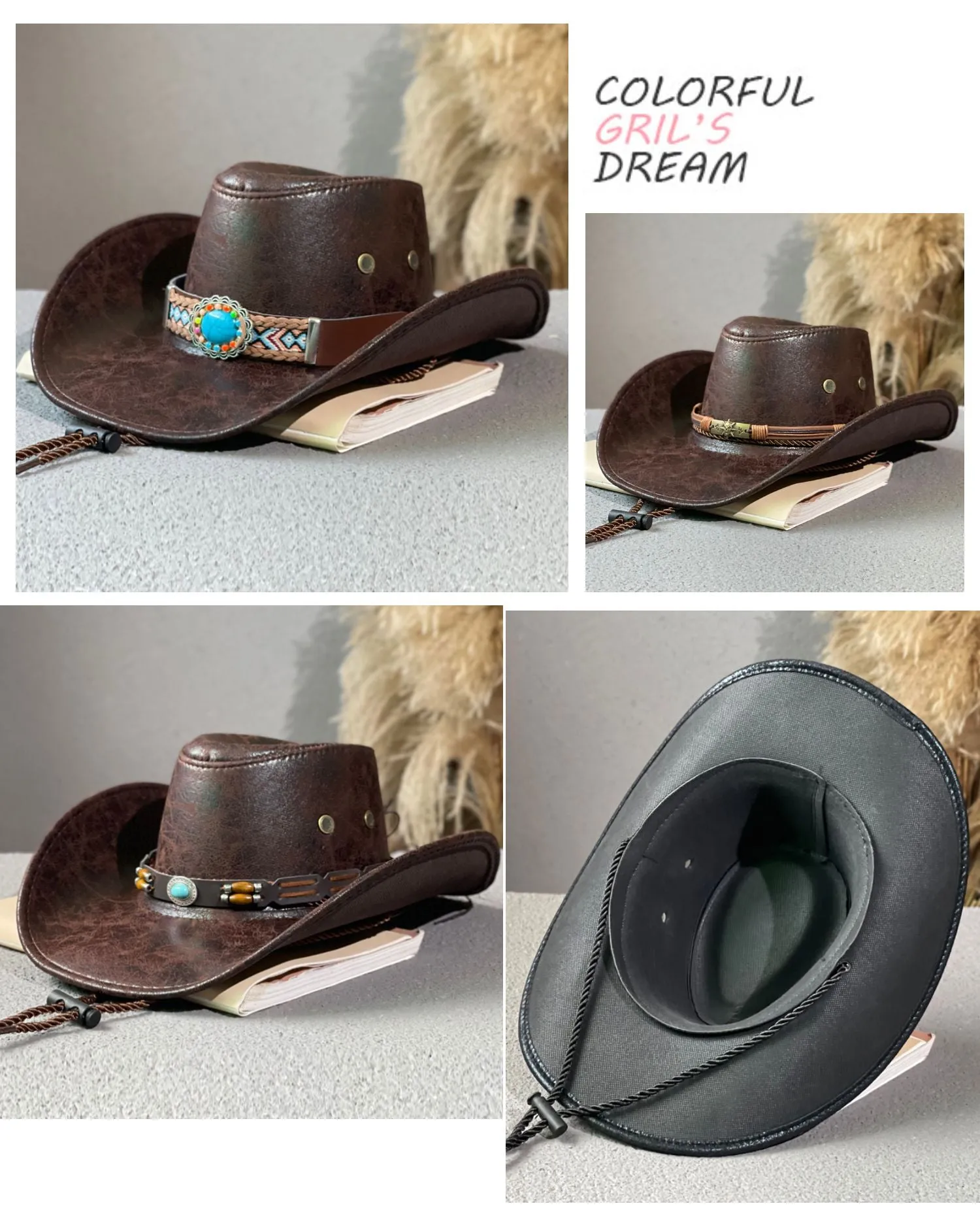 Men and Women Formal Vintage Style Belted Rivet Cowboy Jazz Hats