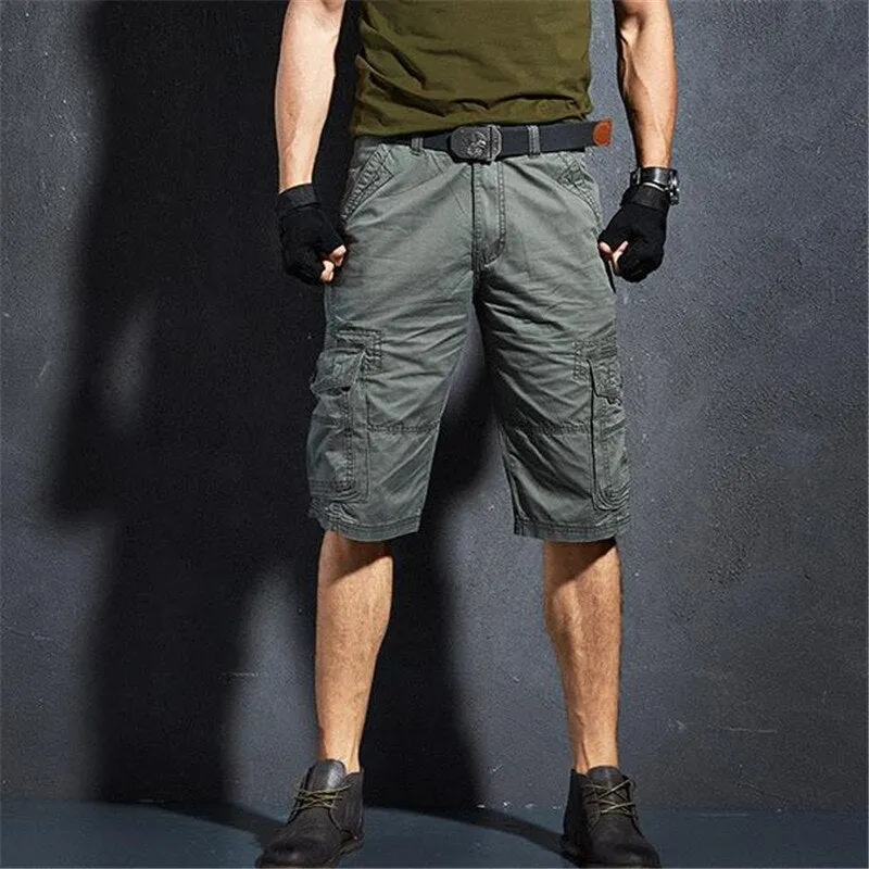 Men's Summer Military Style Solid Pattern Knee Length Baggy Cargo Pants