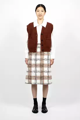 Painted Check Wrap Skirt Off-white/Black/Tan