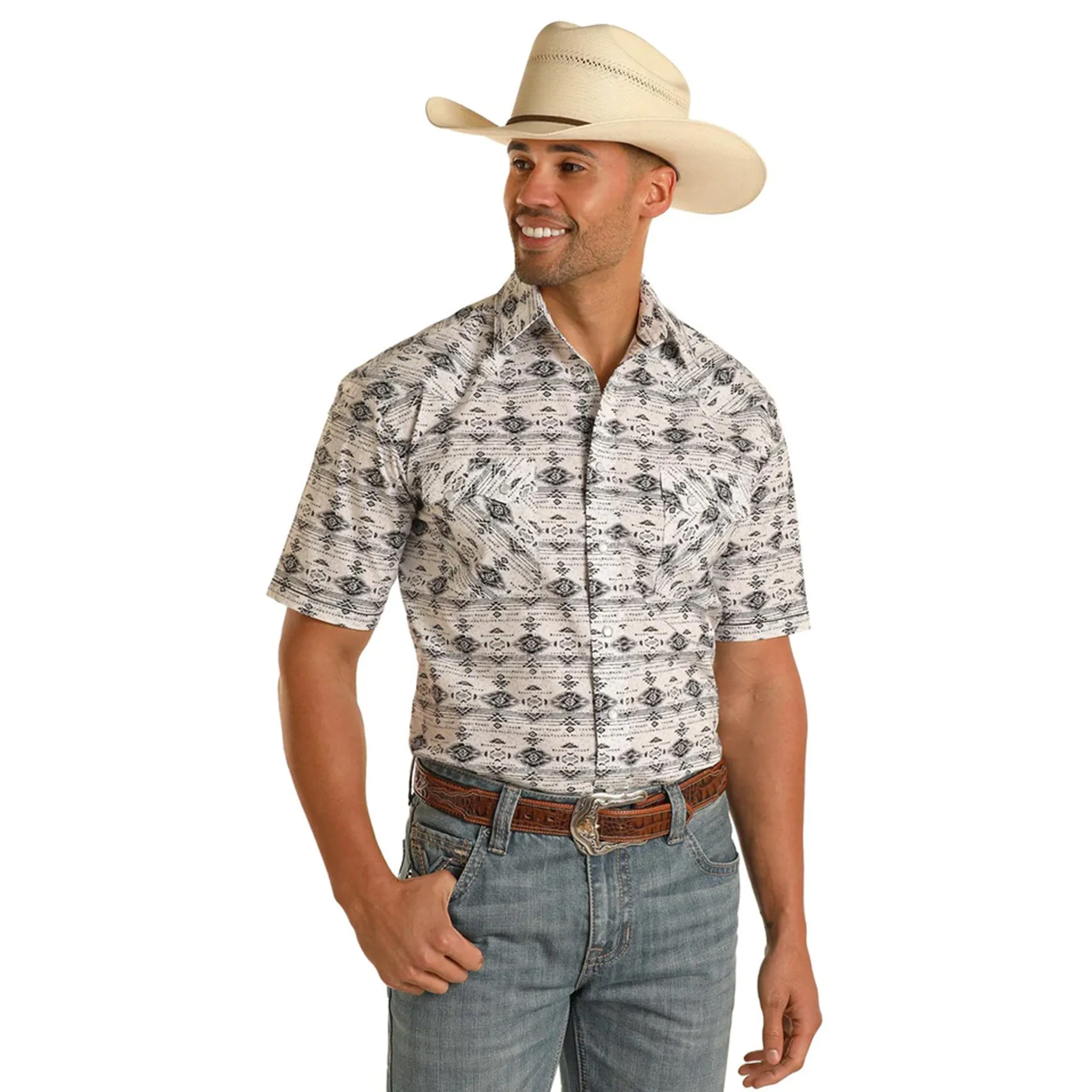 Panhandle Men's Grey/White Southwest Short Sleeve