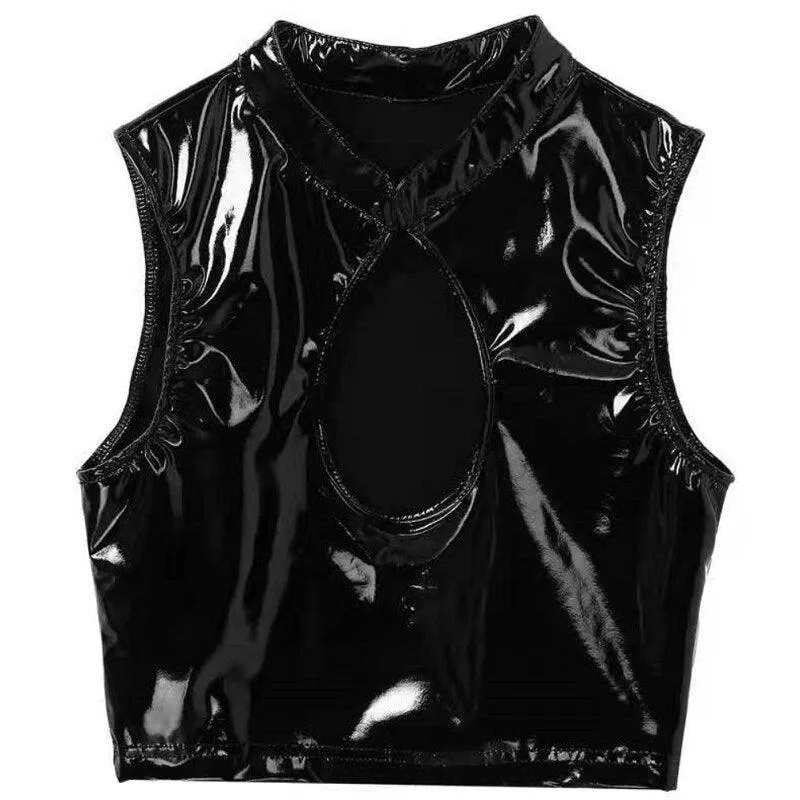 Patent Leather Glossy Shaping Sheath Crop Tank Top