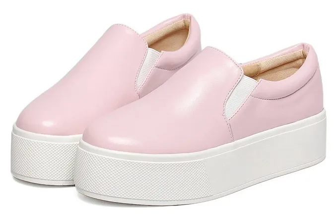 Pink Leather Casual Sneakers Loafers Flats Shoes