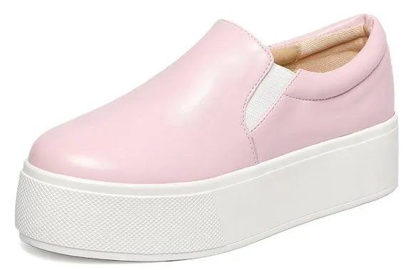 Pink Leather Casual Sneakers Loafers Flats Shoes