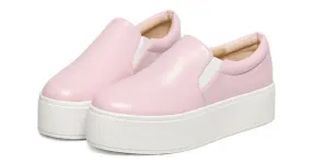 Pink Leather Casual Sneakers Loafers Flats Shoes