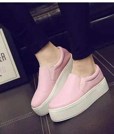 Pink Leather Casual Sneakers Loafers Flats Shoes