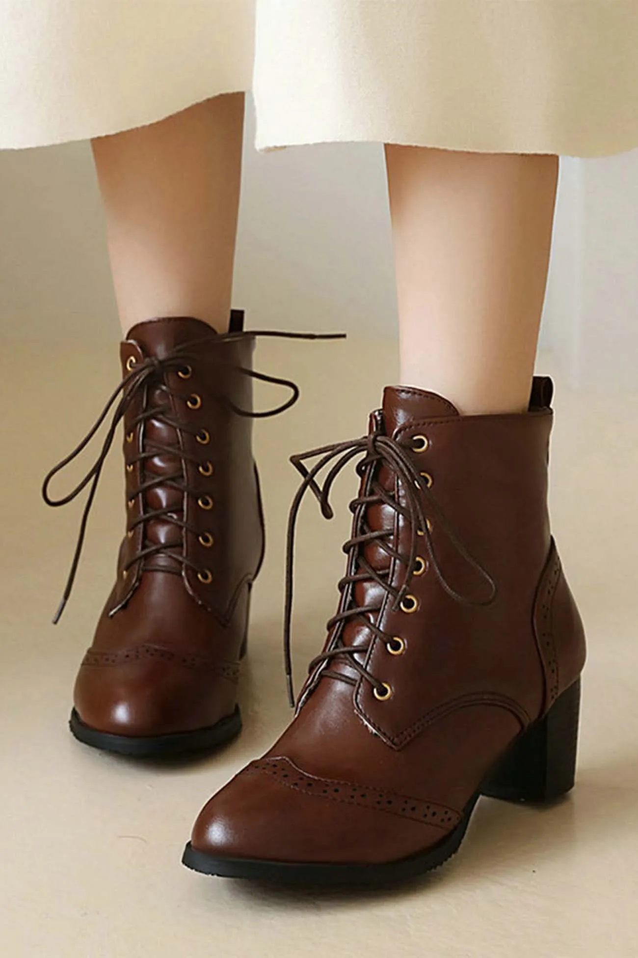 Pointed Toe Lace Up Cutout Ankle Boots