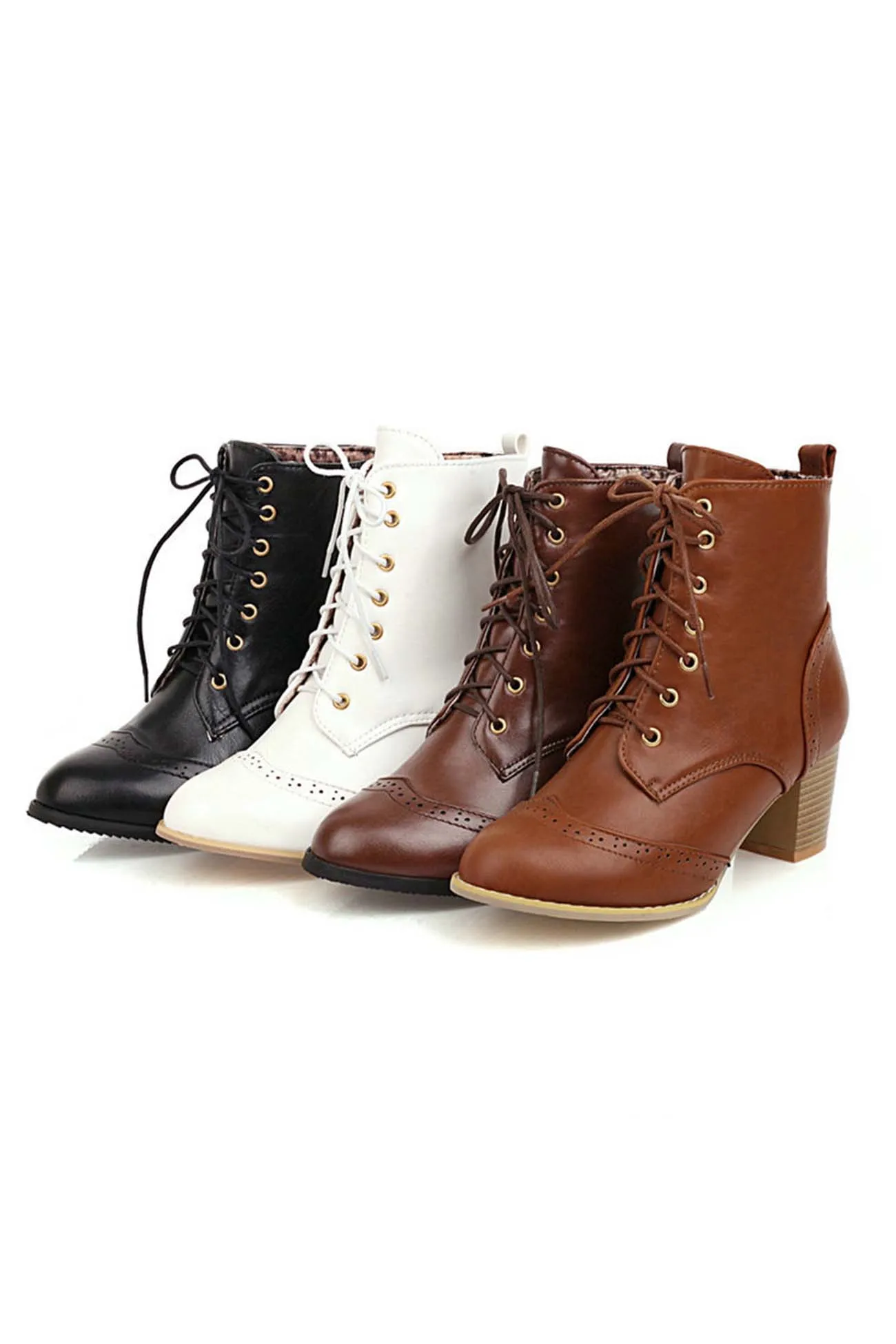 Pointed Toe Lace Up Cutout Ankle Boots