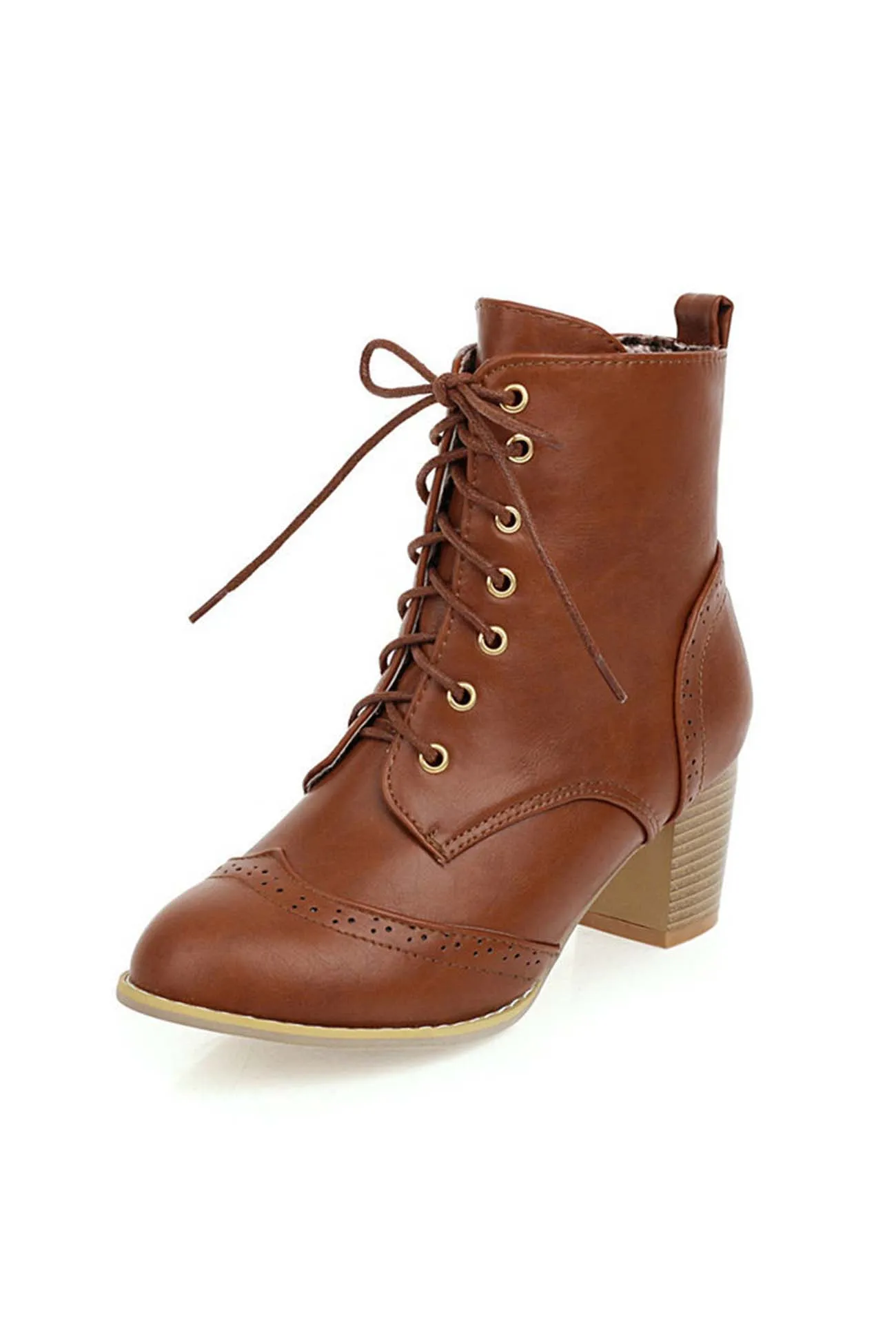 Pointed Toe Lace Up Cutout Ankle Boots