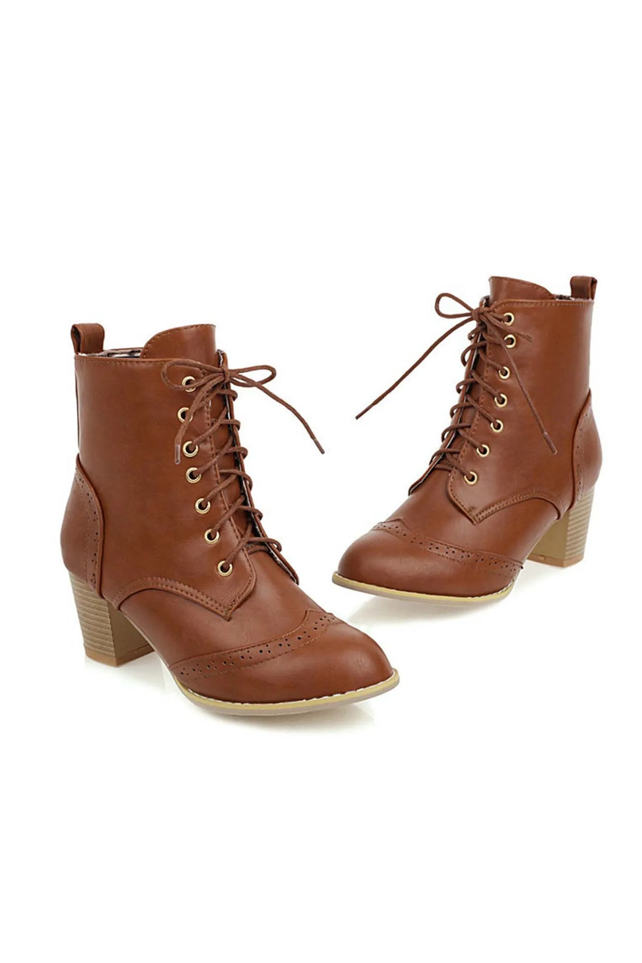 Pointed Toe Lace Up Cutout Ankle Boots