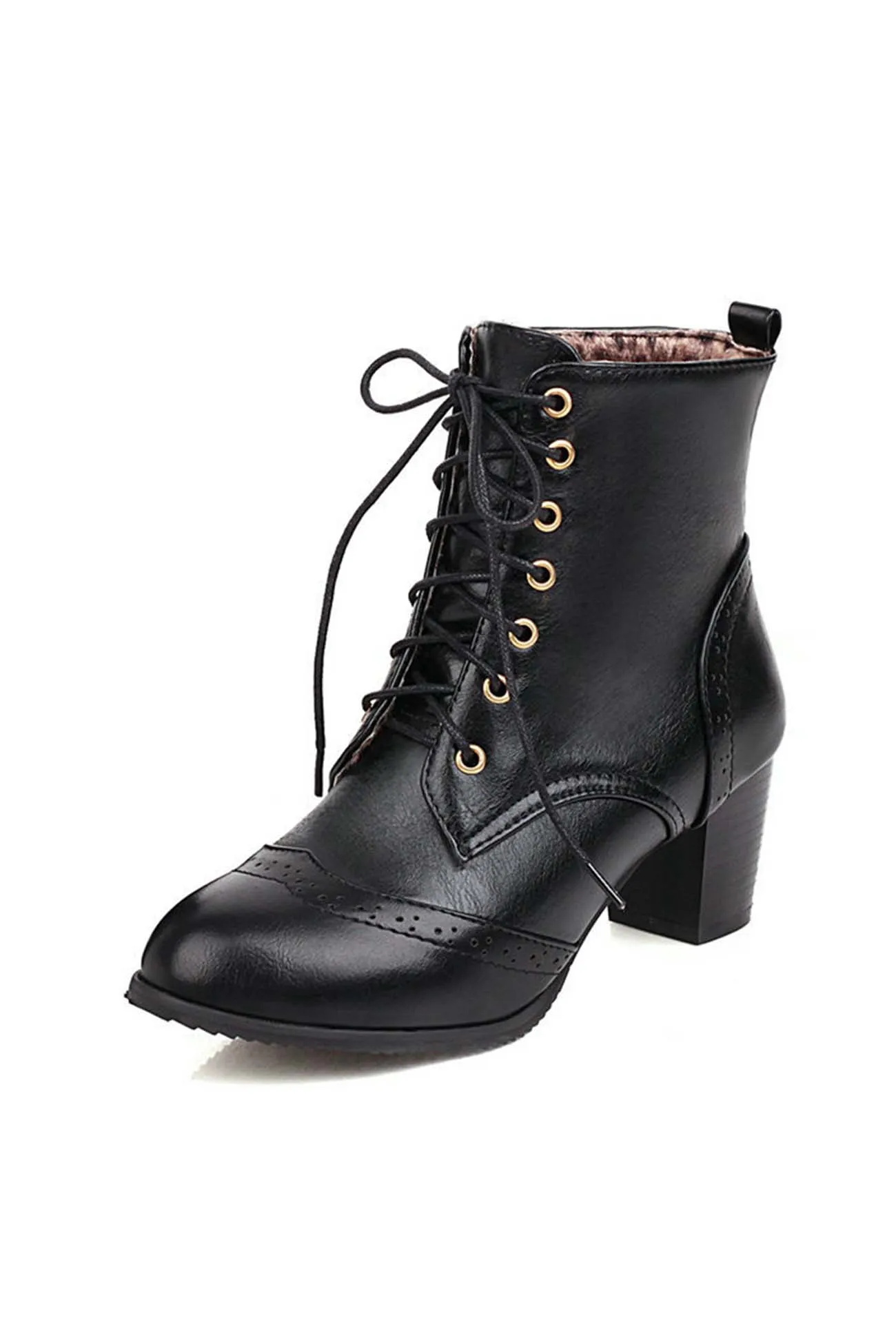 Pointed Toe Lace Up Cutout Ankle Boots