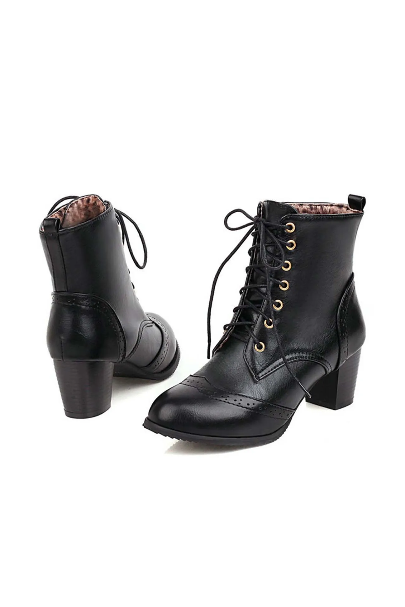 Pointed Toe Lace Up Cutout Ankle Boots