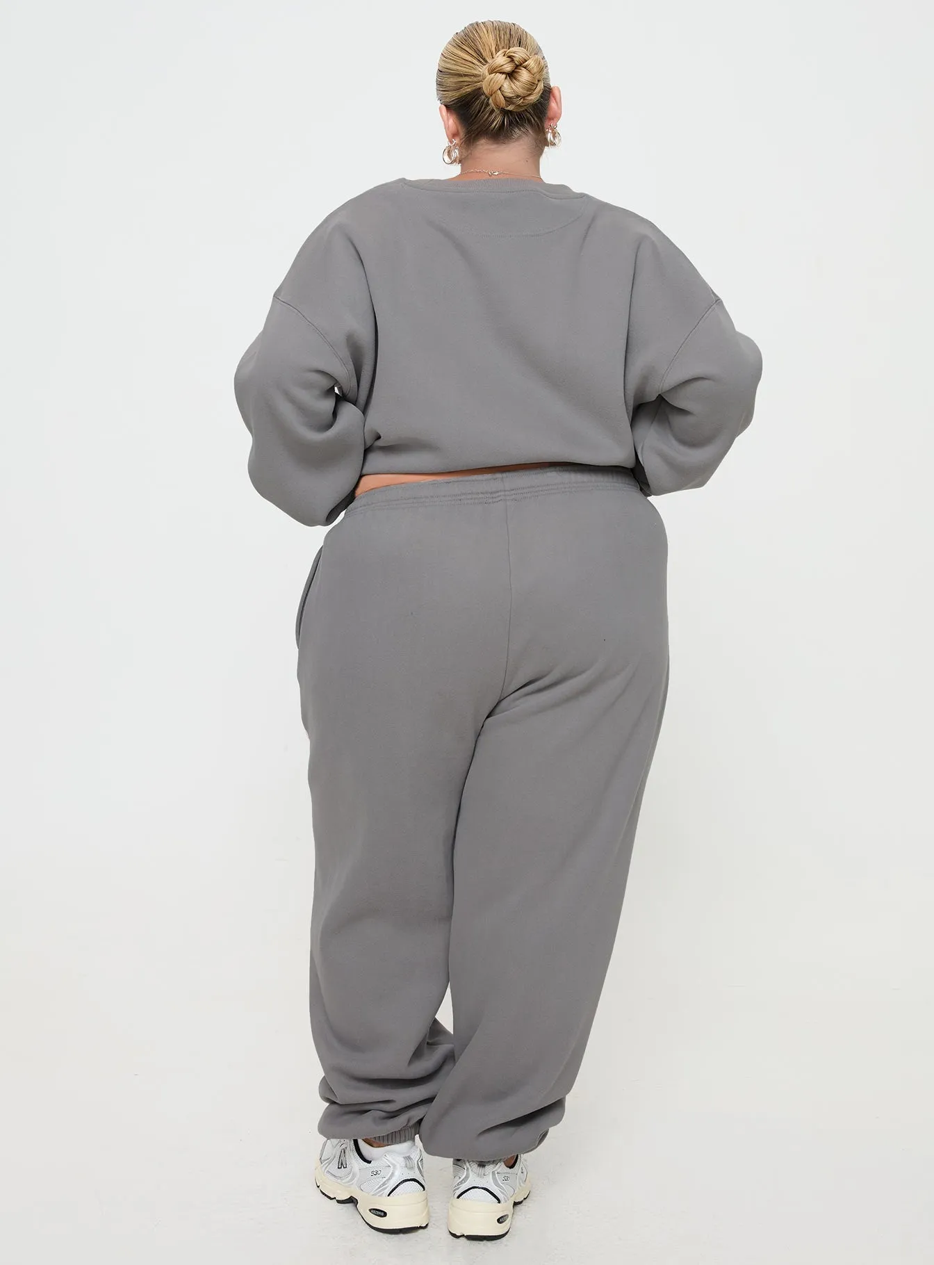 Princess Polly Track Pants Puff Text Charcoal Curve