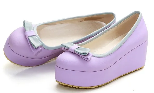 Purple Bow Platforms Ballerina Ballets Flats Shoes