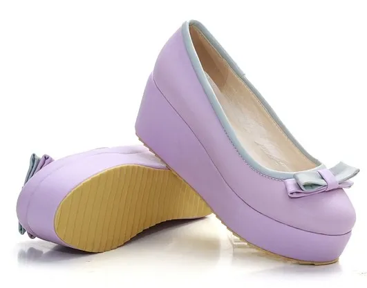 Purple Bow Platforms Ballerina Ballets Flats Shoes