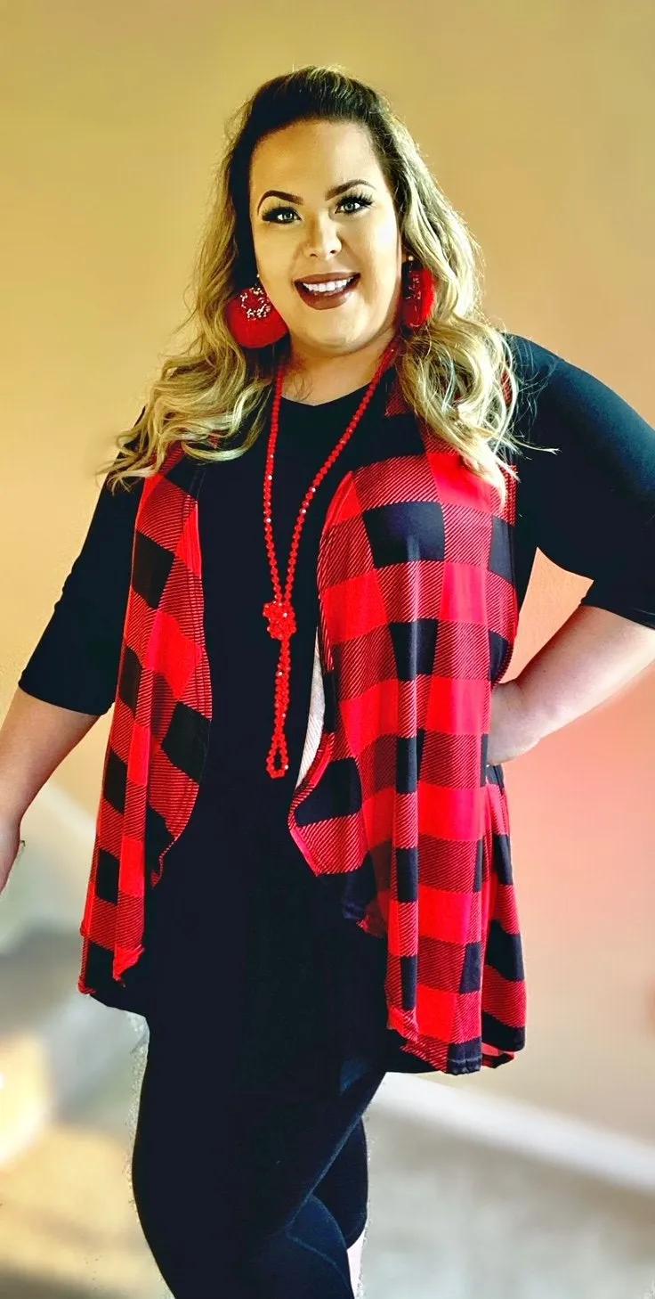 RED & BLACK  PLAID VEST