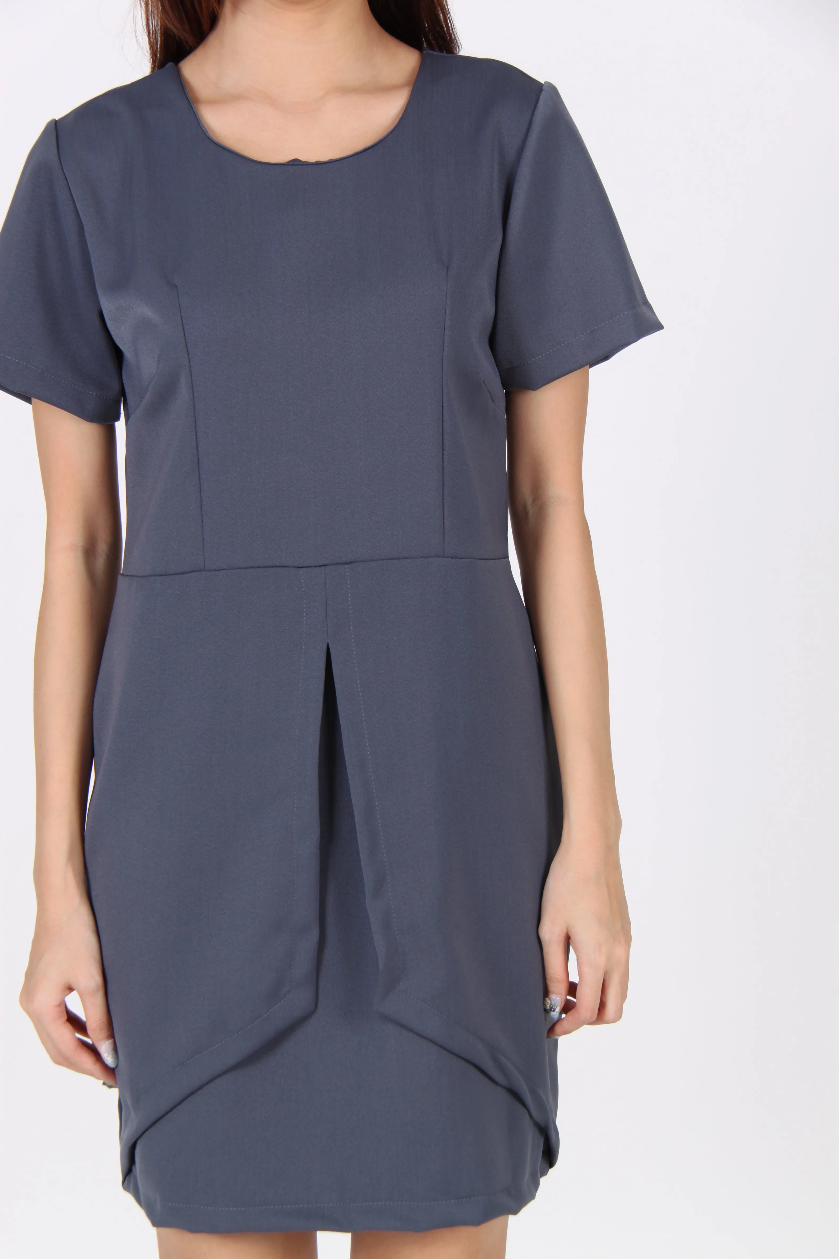 Round Neck Layered Shift Dress in Dark Grey