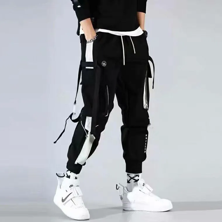 Safari Style Polyester Black White Thin Casual Military Cargo Pants for Men