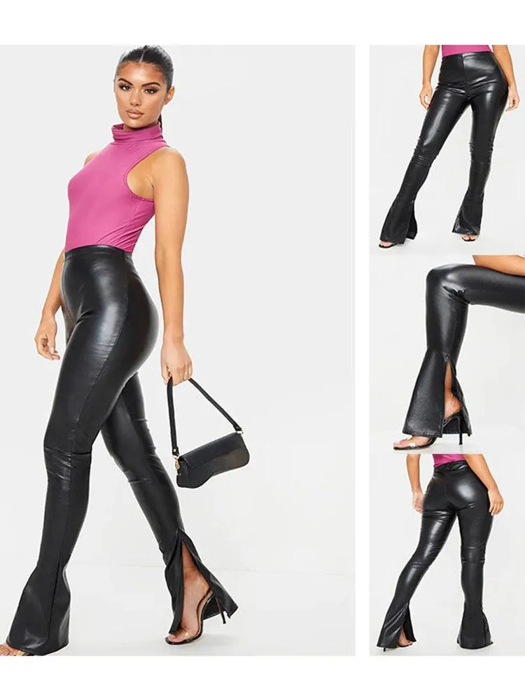 Sexy PU Leather V-Neck Cropped Set - Spaghetti Strap Casual Suit for a Flirty Look