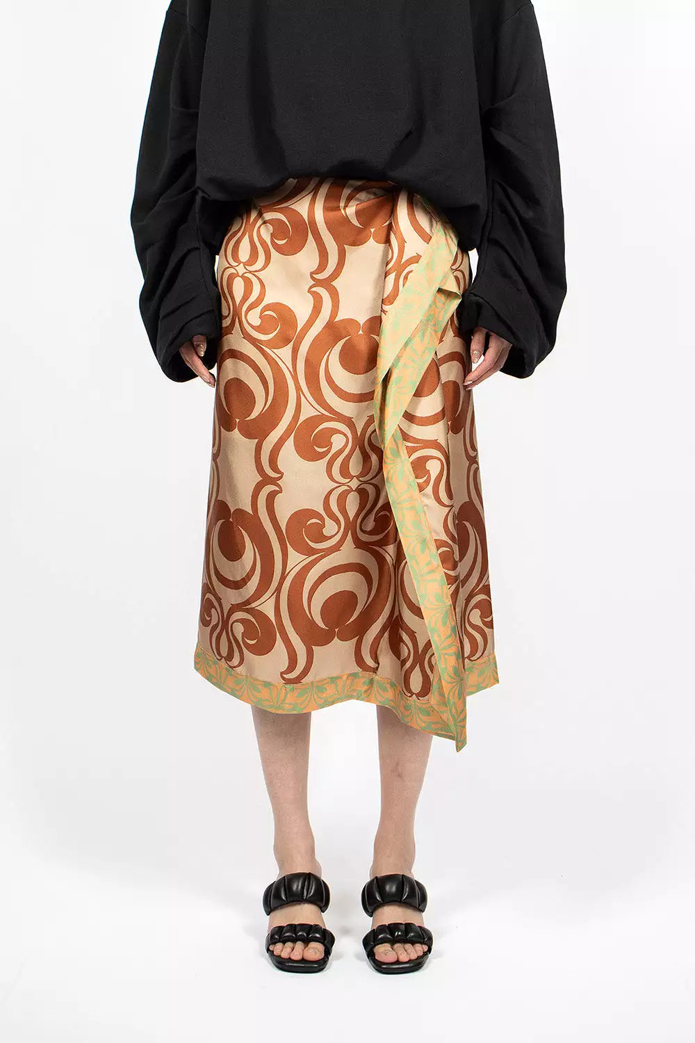 Silk Draped Skirt Brown