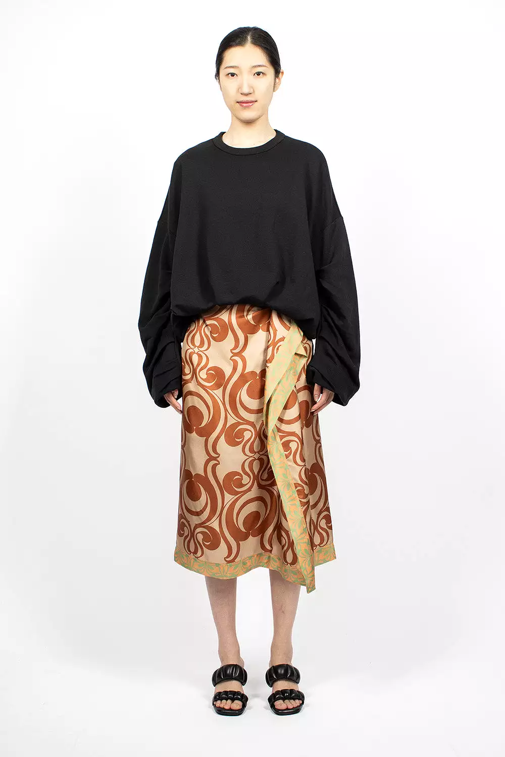 Silk Draped Skirt Brown