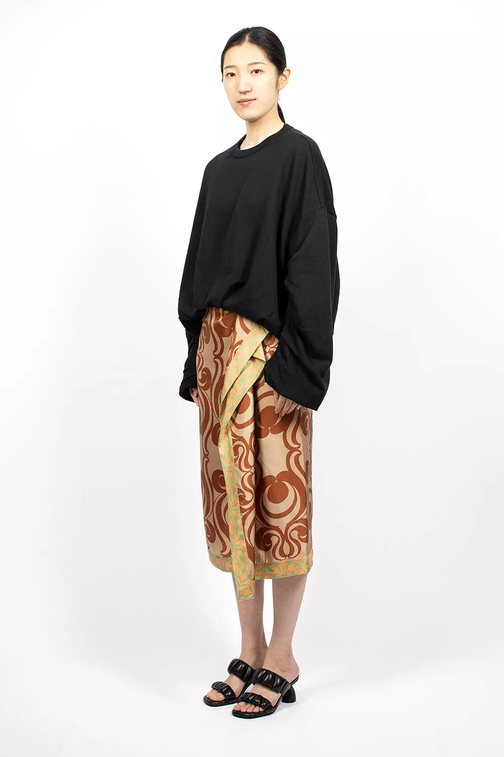 Silk Draped Skirt Brown