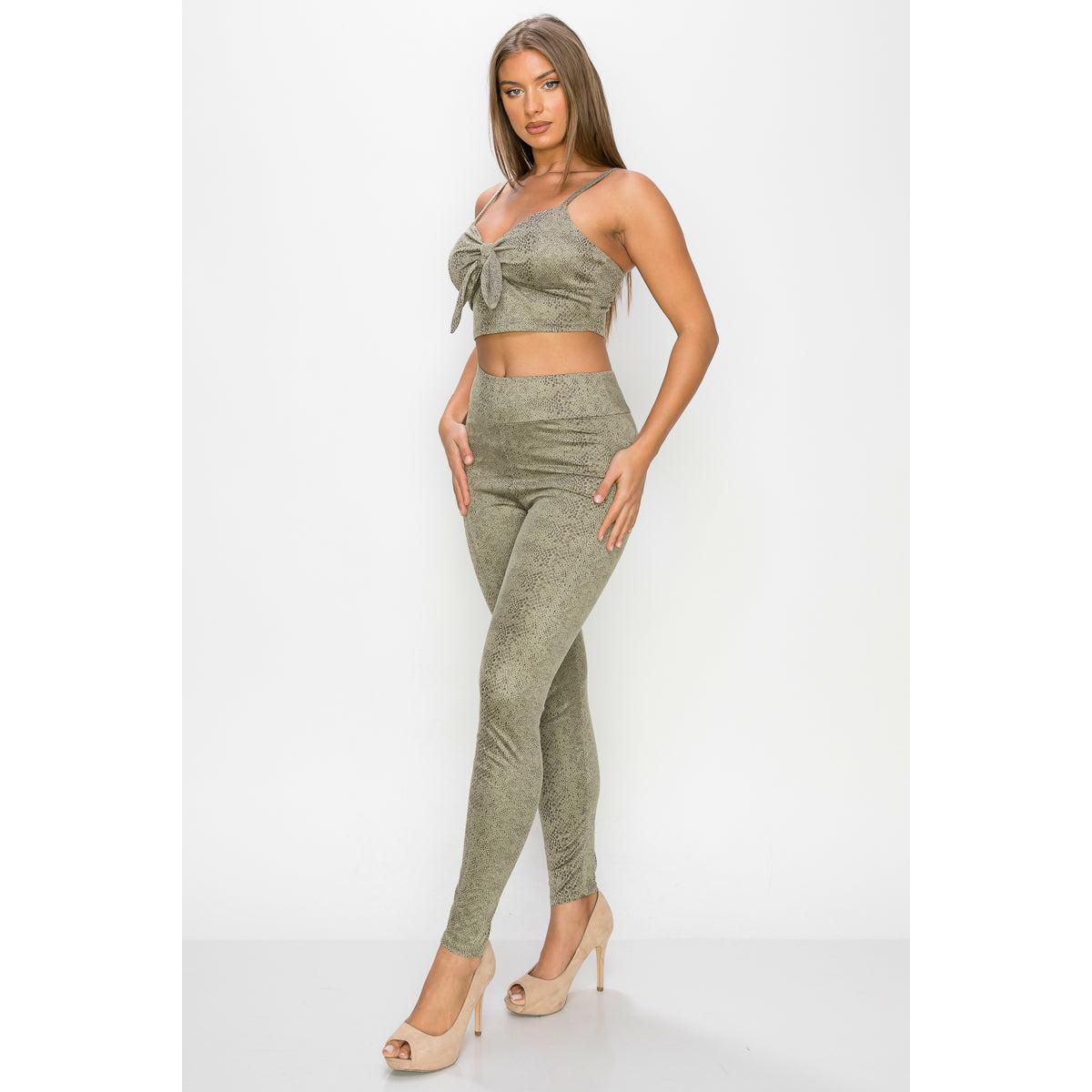 Sleeveless snake print top and leggings set