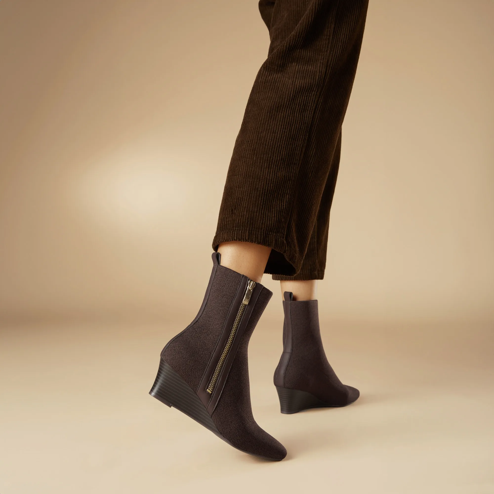   Square-Toe Water-Repellent Zipper Boots (Micaela)