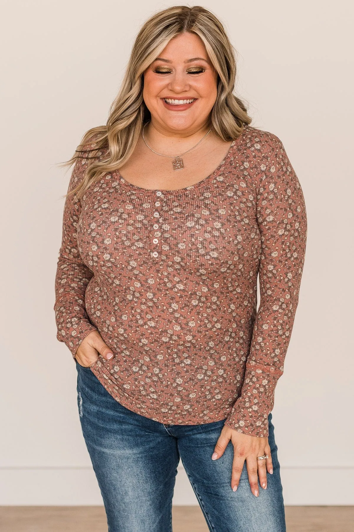 Sweet Beginnings Floral Henley Top- Mauve