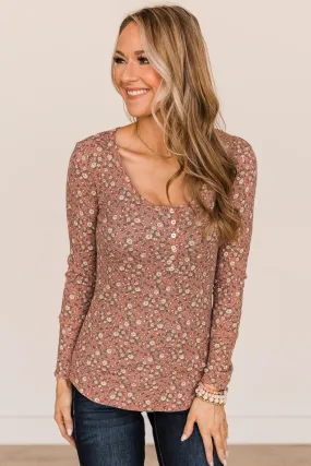 Sweet Beginnings Floral Henley Top- Mauve