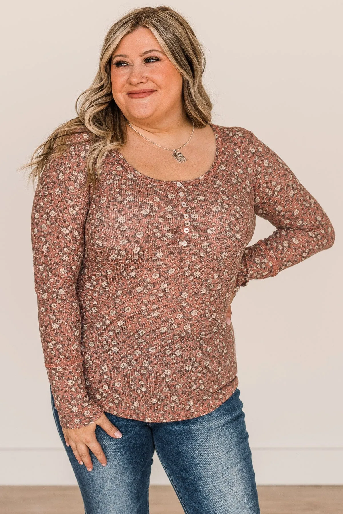 Sweet Beginnings Floral Henley Top- Mauve