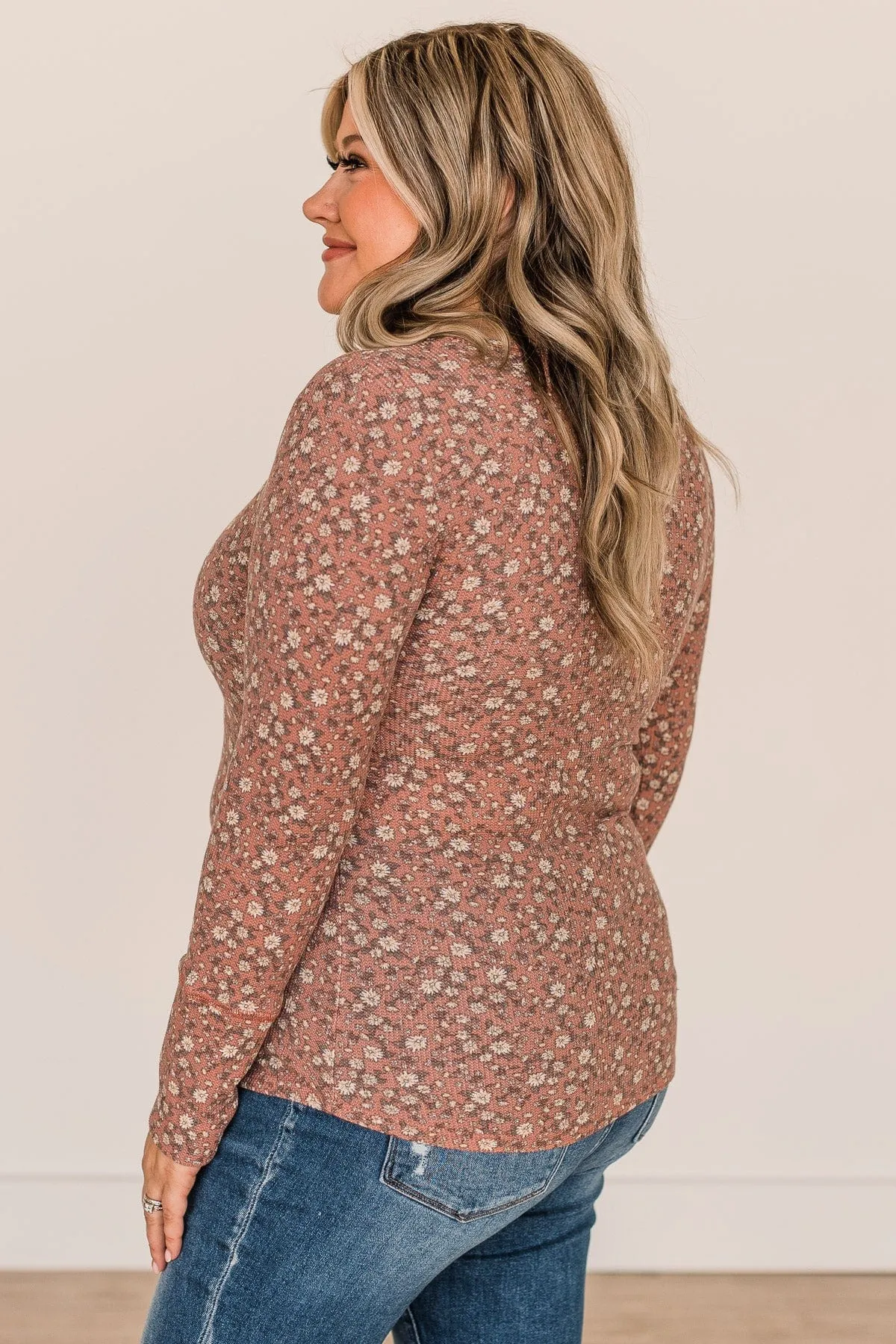 Sweet Beginnings Floral Henley Top- Mauve