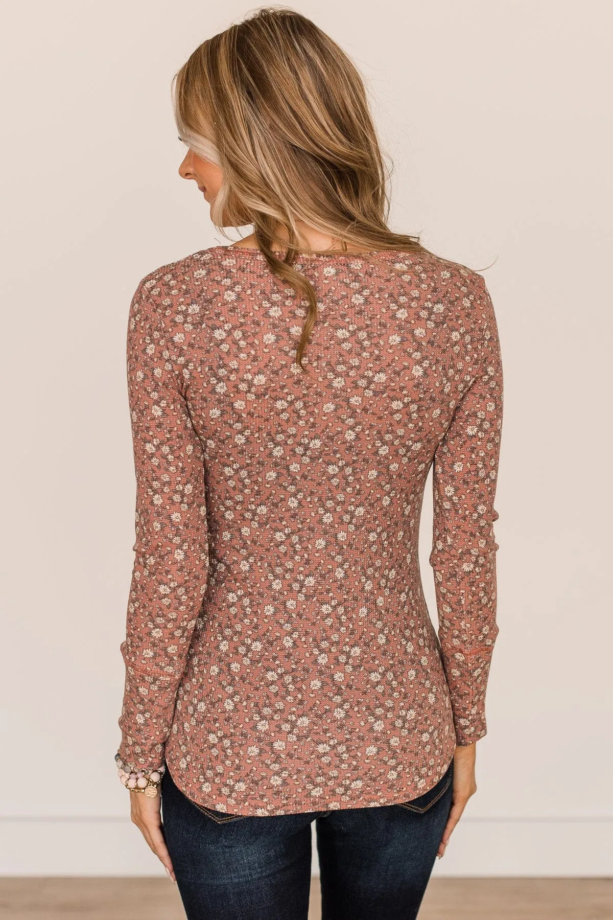 Sweet Beginnings Floral Henley Top- Mauve