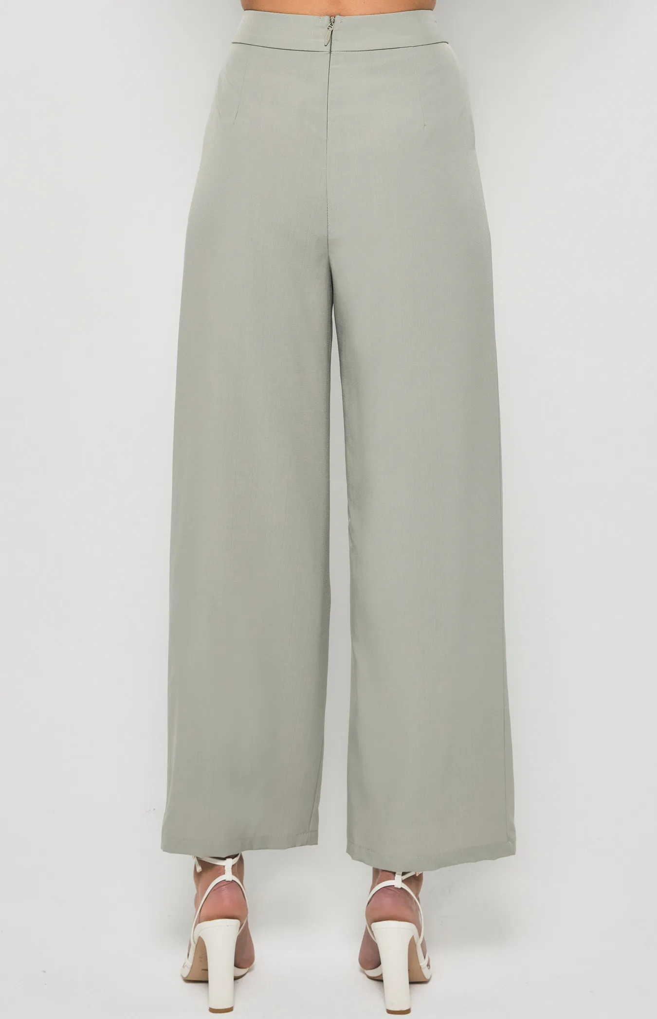 Textured Wide Leg Pants With Pockets (SPA443B)